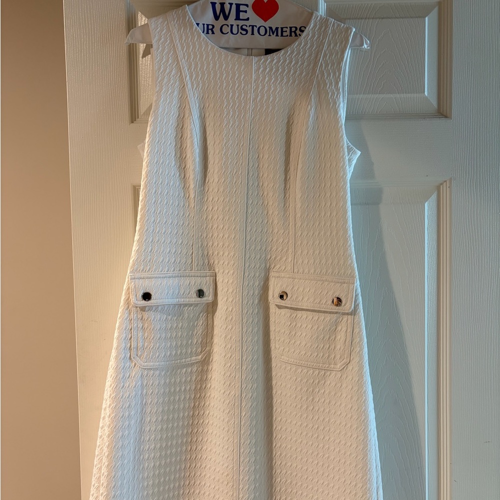 Tommy Hilfiger White Textured Sleeveless Midi Dress